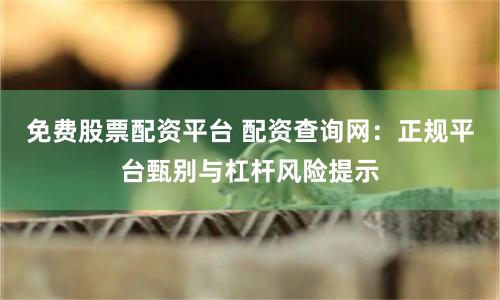 免费股票配资平台 配资查询网：正规平台甄别与杠杆风险提示